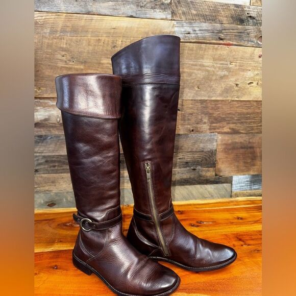 VTG FRYE SHIRLEY CUFFED FASHION RIDING BOOTS DARK BROWN LEATHER US SZ 6 M - Picture 13 of 13